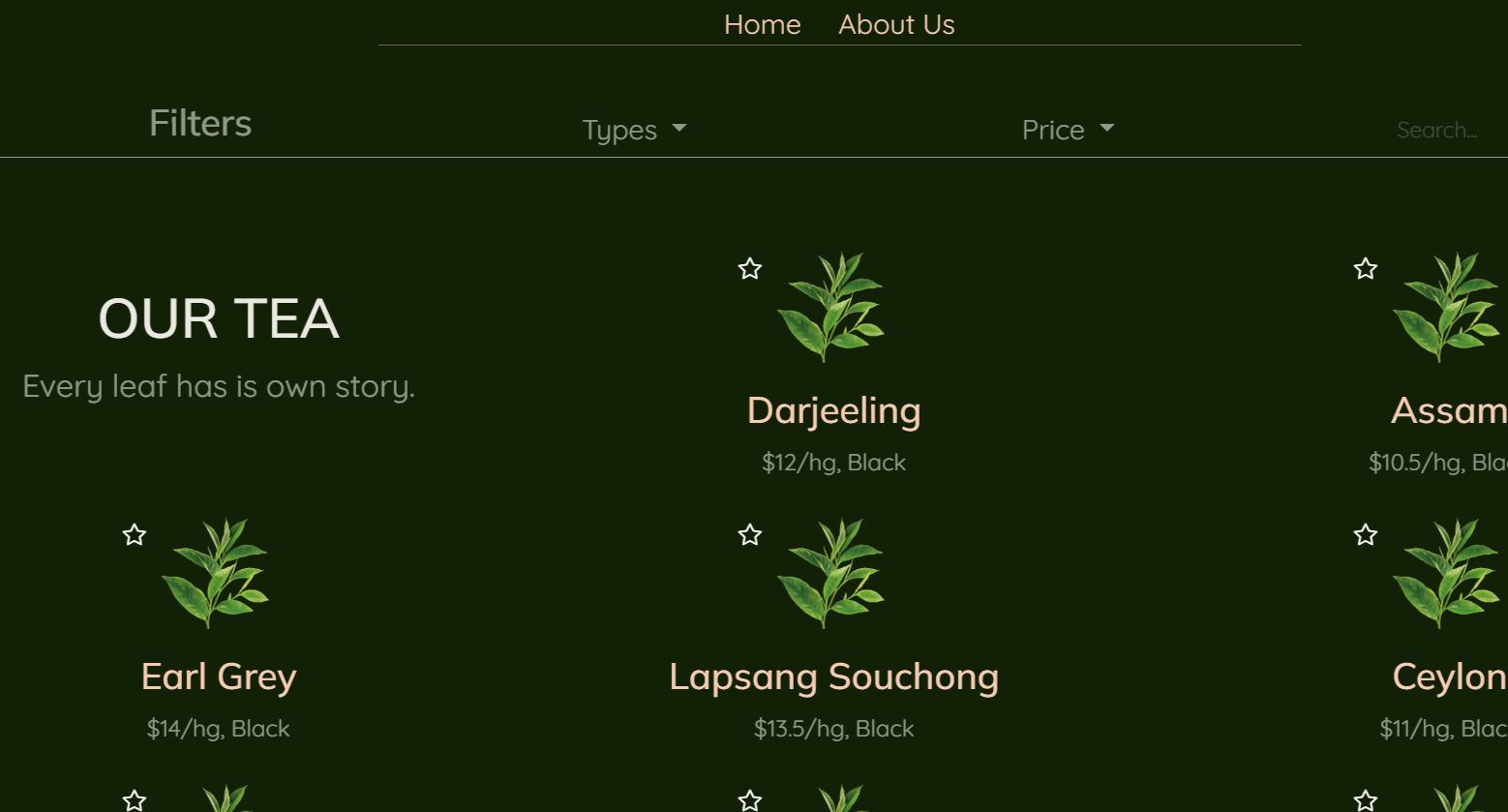 The tea market website preview